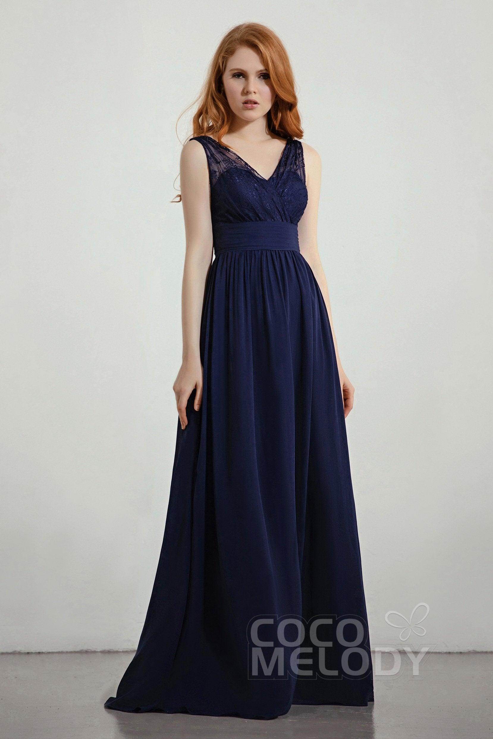 A-Line Floor Length Chiffon/Lace Bridesmaid Dress Formal Dresses CB0441 - COCOMELODY